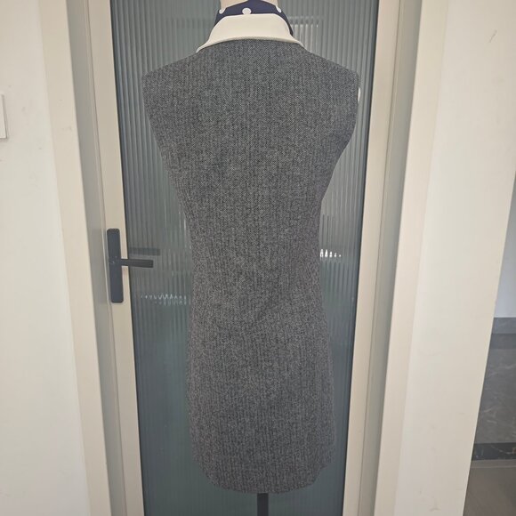 Self-Portrait Grey Herringbone Scarf Detail Mini Dress in a wool blend material - Picture 4 of 10